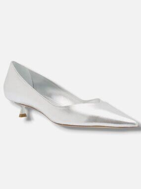 Stuart Weitzman Women's Silver Eva 35 Leather Pumps Shoes Size 8B